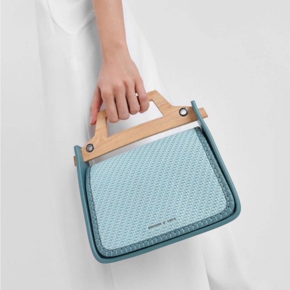 Charles & Keith Handbags - *SOLD* NWOT Charles & Keith Woven Wood Effect Top Handle Crossbody Bag MintGreen